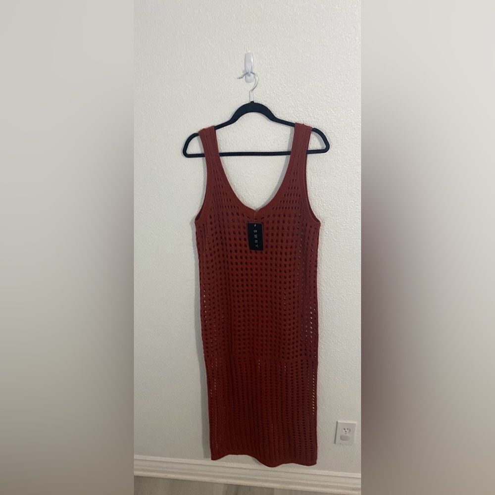 NWT-SWNY- Burnt orange crochet knit midi dress- Size XL